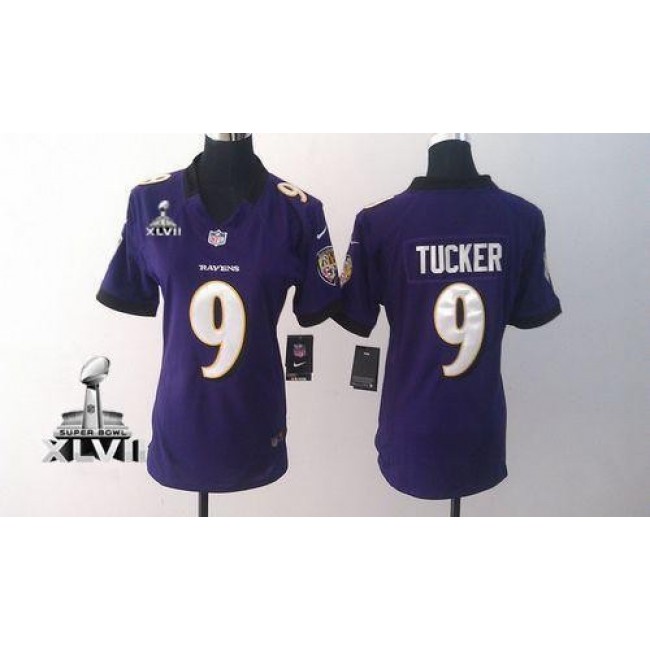 Women's Ravens #9 Justin Tucker Purple Team Color Super Bowl XLVII Stitched NFL Elite Jersey