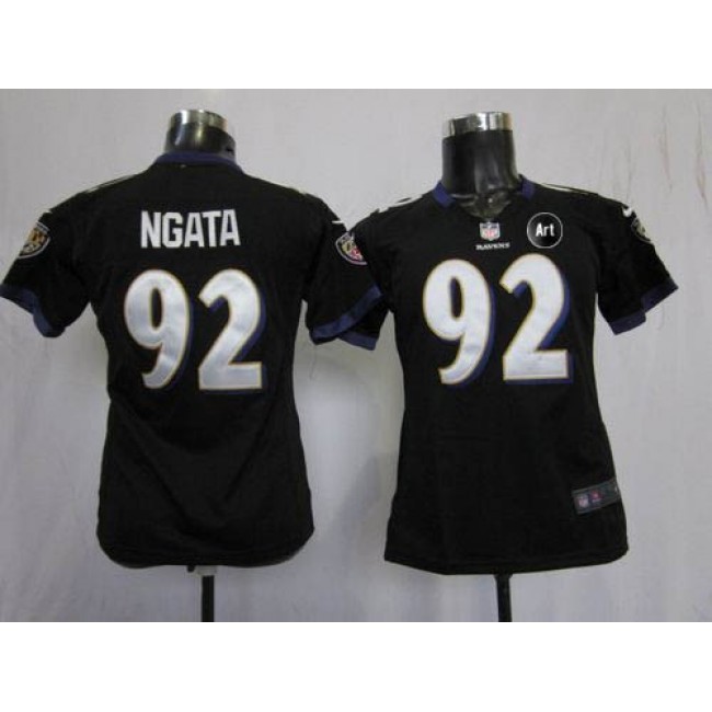 Women's Ravens #92 Haloti Ngata Black Alternate With Art Patch Stitched NFL Elite Jersey