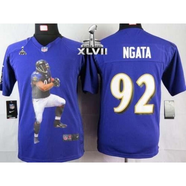 Baltimore Ravens #92 Haloti Ngata Purple Team Color Super Bowl XLVII Youth Portrait Fashion NFL Game Jersey