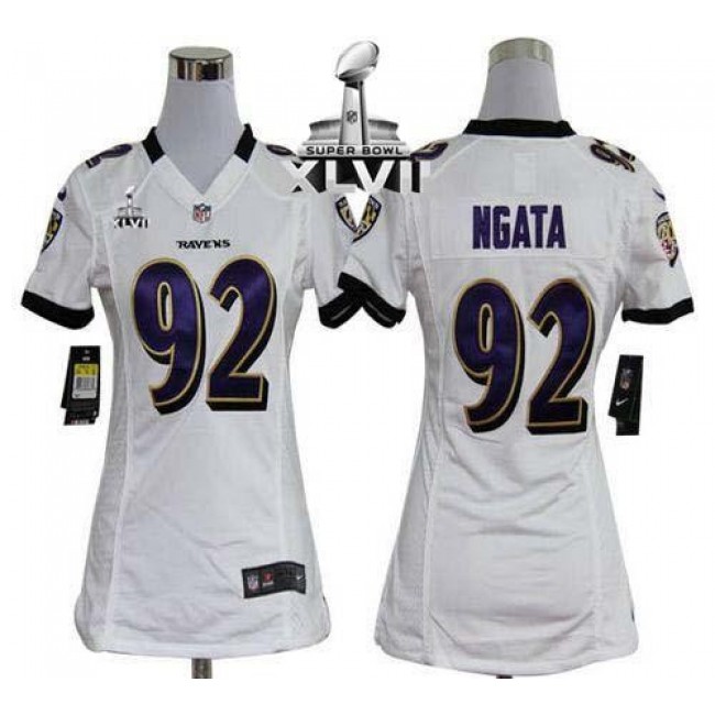 Women's Ravens #92 Haloti Ngata White Super Bowl XLVII Stitched NFL Elite Jersey