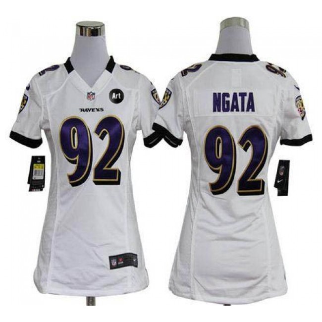 Women's Ravens #92 Haloti Ngata White With Art Patch Stitched NFL Elite Jersey