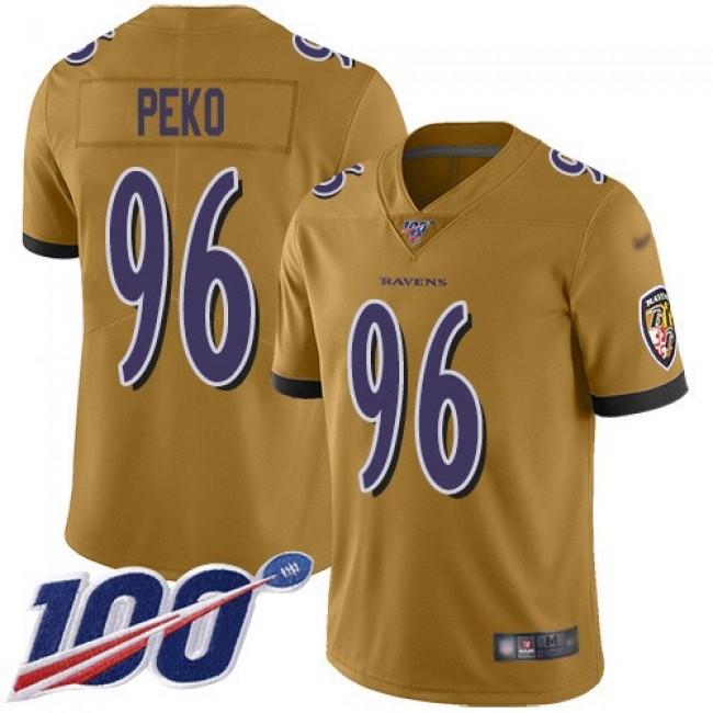 Nike Ravens #96 Domata Peko Sr Gold Men's Stitched NFL Limited Inverted Legend 100th Season Jersey