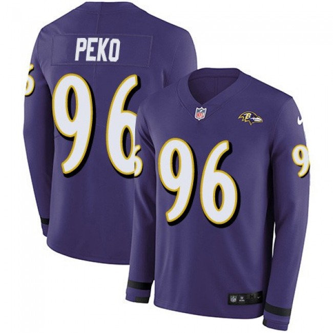 Nike Ravens #96 Domata Peko Sr Purple Team Color Men's Stitched NFL Limited Therma Long Sleeve Jersey