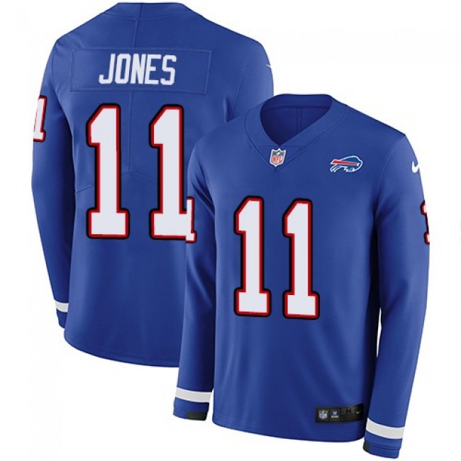 Nike Bills #11 Zay Jones Royal Blue Team Color Men's Stitched NFL Limited Therma Long Sleeve Jersey