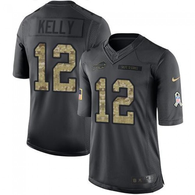 Nike Bills #12 Jim Kelly Black Men's Stitched NFL Limited 2016 Salute To Service Jersey