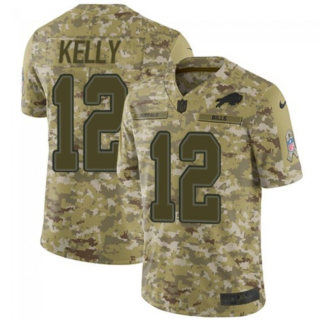 Nike Bills #12 Jim Kelly Camo Men's Stitched NFL Limited 2018 Salute To Service Jersey