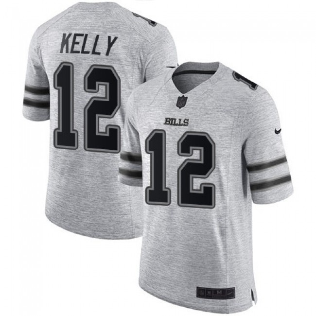 Nike Bills #12 Jim Kelly Gray Men's Stitched NFL Limited Gridiron Gray II Jersey