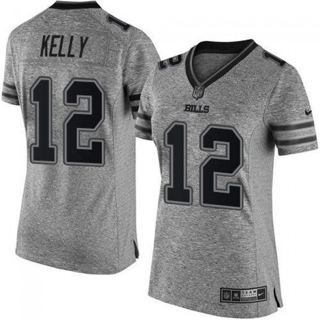Women's Bills #12 Jim Kelly Gray Stitched NFL Limited Gridiron Gray Jersey