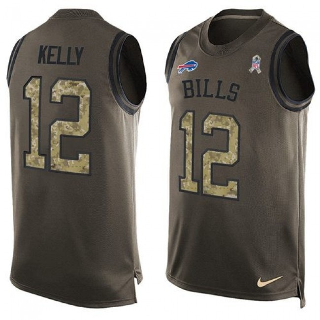 Nike Bills #12 Jim Kelly Green Men's Stitched NFL Limited Salute To Service Tank Top Jersey