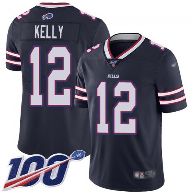 Nike Bills #12 Jim Kelly Navy Men's Stitched NFL Limited Inverted Legend 100th Season Jersey