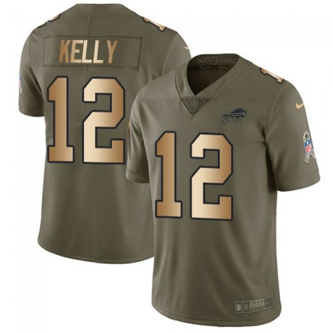 Nike Bills #12 Jim Kelly Olive/Gold Men's Stitched NFL Limited 2017 Salute To Service Jersey