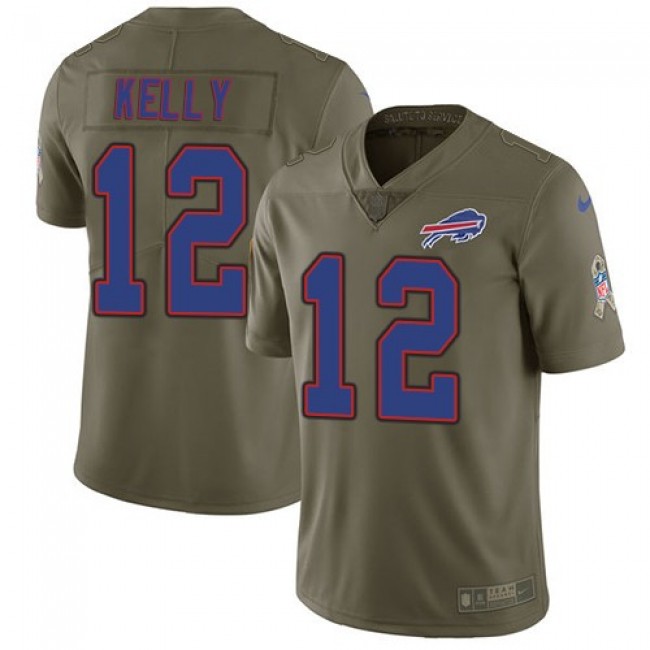 Nike Bills #12 Jim Kelly Olive Men's Stitched NFL Limited 2017 Salute To Service Jersey