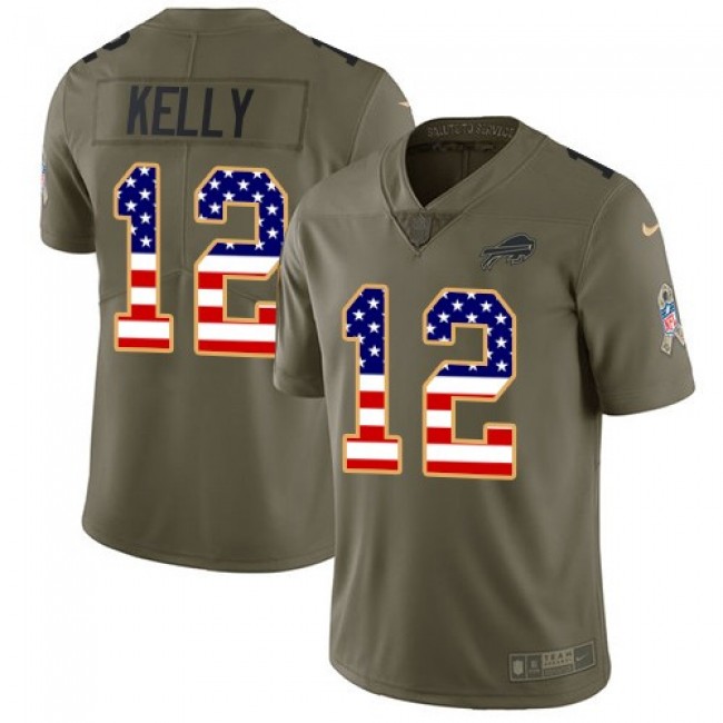 Nike Bills #12 Jim Kelly Olive/USA Flag Men's Stitched NFL Limited 2017 Salute To Service Jersey