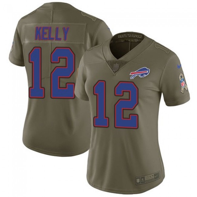 Women's Bills #12 Jim Kelly Olive Stitched NFL Limited 2017 Salute to Service Jersey
