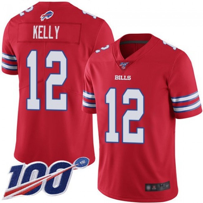 Nike Bills #12 Jim Kelly Red Men's Stitched NFL Limited Rush 100th Season Jersey