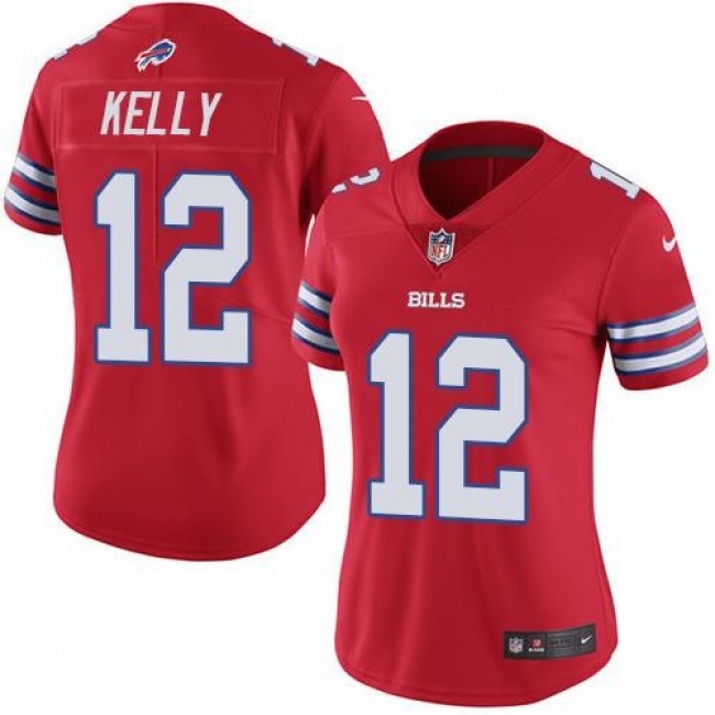 Women's Bills #12 Jim Kelly Red Stitched NFL Limited Rush Jersey