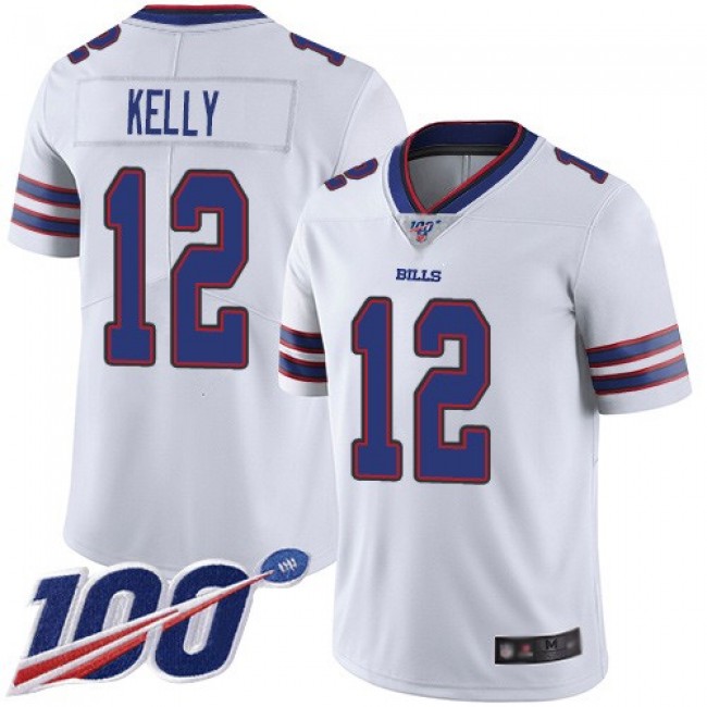 Nike Bills #12 Jim Kelly White Men's Stitched NFL 100th Season Vapor Limited Jersey