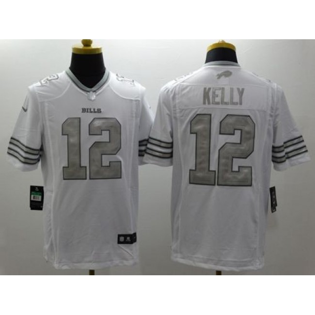 Nike Bills #12 Jim Kelly White Men's Stitched NFL Limited Platinum Jersey
