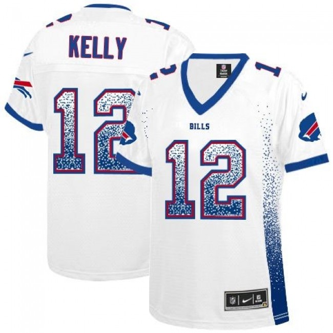 Women's Bills #12 Jim Kelly White Stitched NFL Elite Drift Jersey