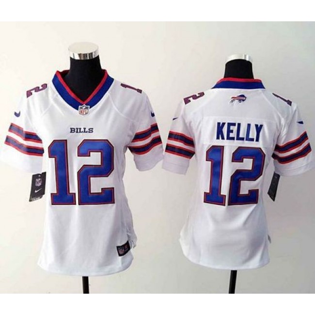Women's Bills #12 Jim Kelly White Stitched NFL Elite Jersey