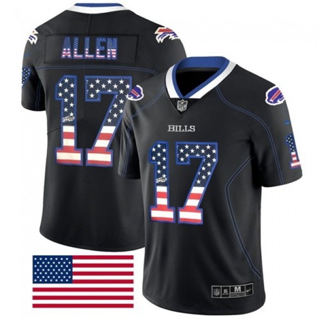 Nike Bills #17 Josh Allen Black Men's Stitched NFL Limited Rush USA Flag Jersey