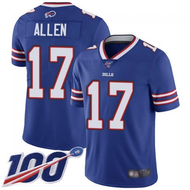 Nike Bills #17 Josh Allen Royal Blue Team Color Men's Stitched NFL 100th Season Vapor Limited Jersey