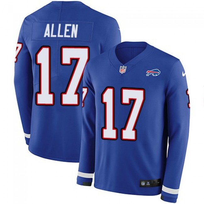 Nike Bills #17 Josh Allen Royal Blue Team Color Men's Stitched NFL Limited Therma Long Sleeve Jersey