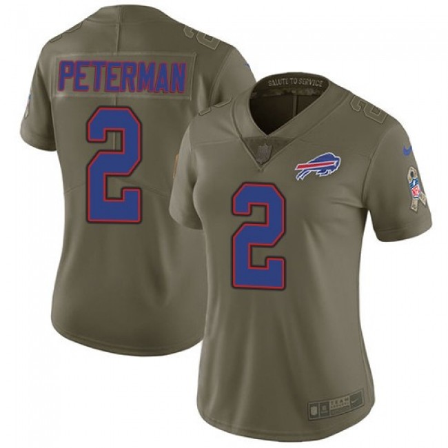 Women's Bills #2 Nathan Peterman Olive Stitched NFL Limited 2017 Salute to Service Jersey
