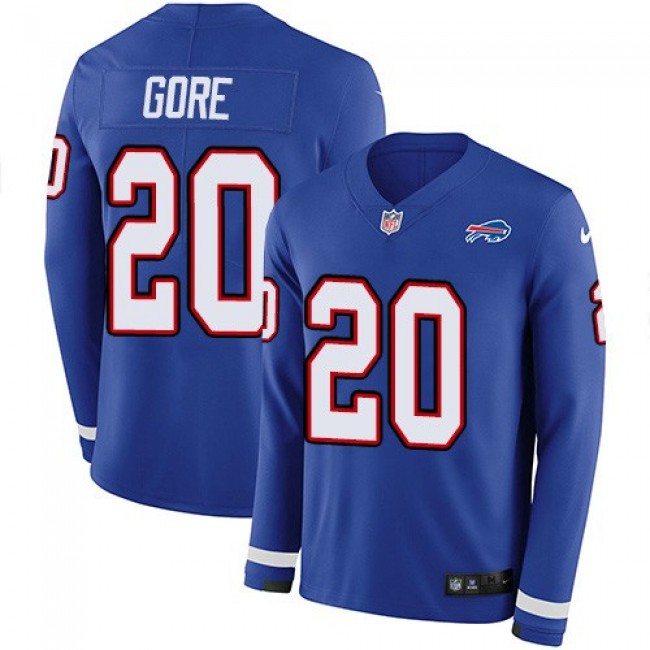 Nike Bills #20 Frank Gore Royal Blue Team Color Men's Stitched NFL Limited Therma Long Sleeve Jersey