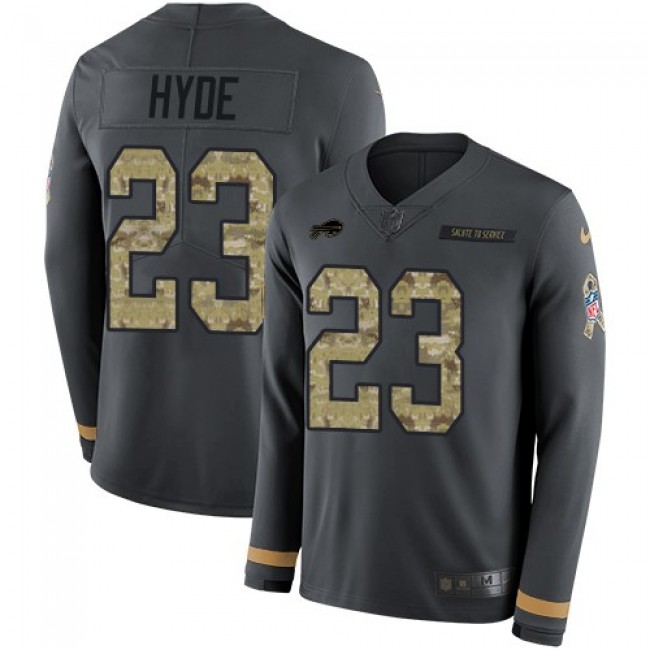 Nike Bills #23 Micah Hyde Anthracite Salute to Service Men's Stitched NFL Limited Therma Long Sleeve Jersey