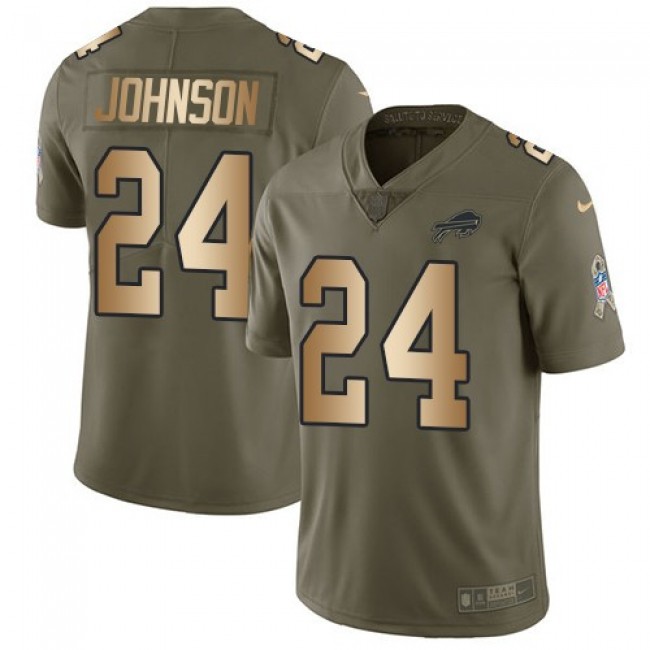 Nike Bills #24 Taron Johnson Olive/Gold Men's Stitched NFL Limited 2017 Salute To Service Jersey