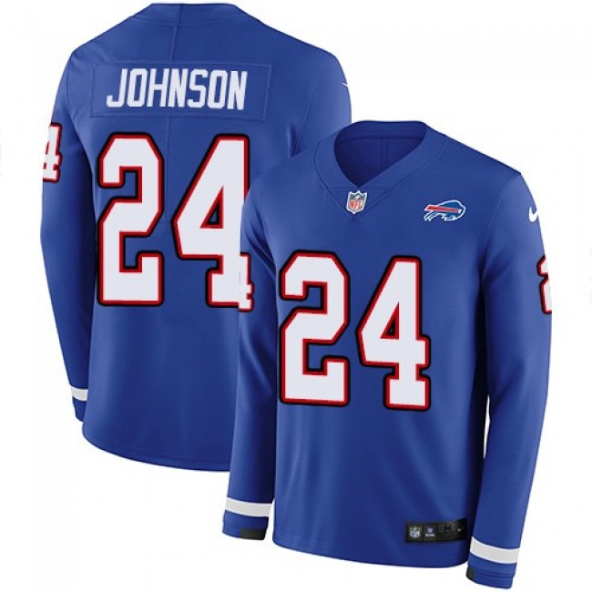 Nike Bills #24 Taron Johnson Royal Blue Team Color Men's Stitched NFL Limited Therma Long Sleeve Jersey