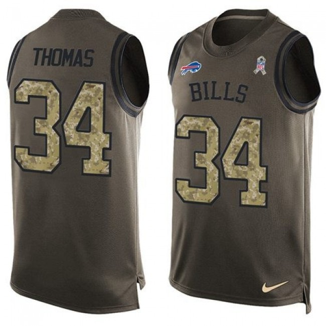 Nike Bills #34 Thurman Thomas Green Men's Stitched NFL Limited Salute To Service Tank Top Jersey