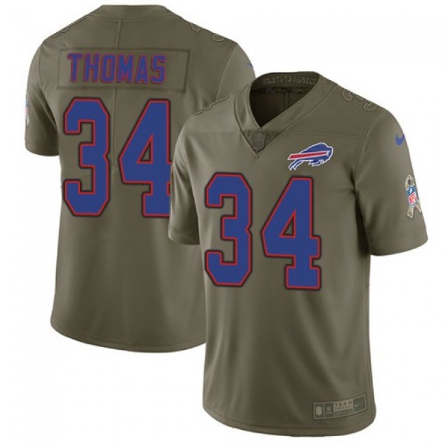 Nike Bills #34 Thurman Thomas Olive Men's Stitched NFL Limited 2017 Salute To Service Jersey