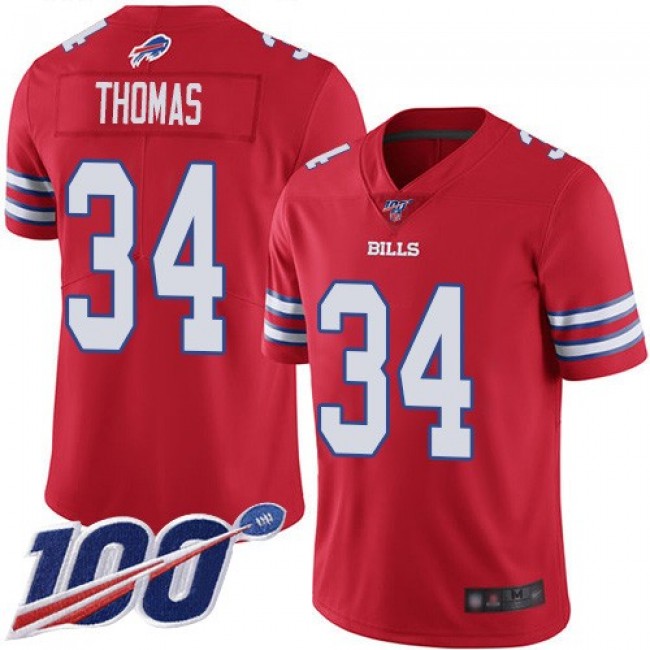 Nike Bills #34 Thurman Thomas Red Men's Stitched NFL Limited Rush 100th Season Jersey