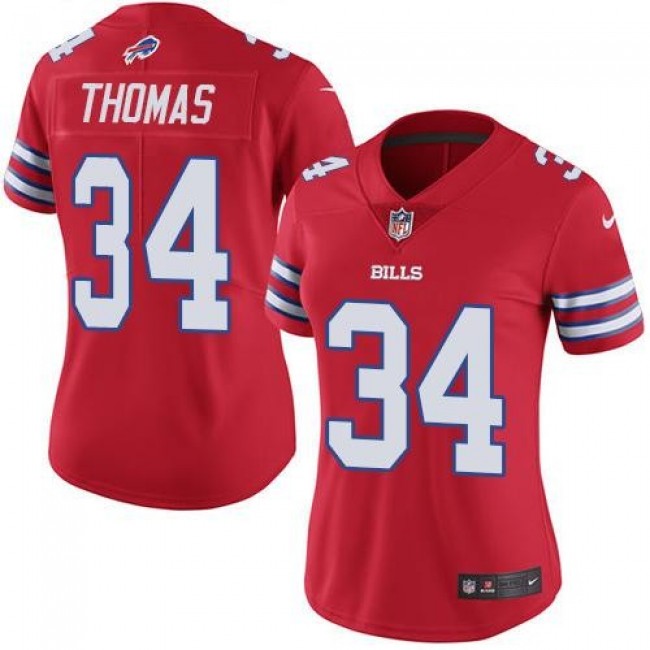 Women's Bills #34 Thurman Thomas Red Stitched NFL Limited Rush Jersey