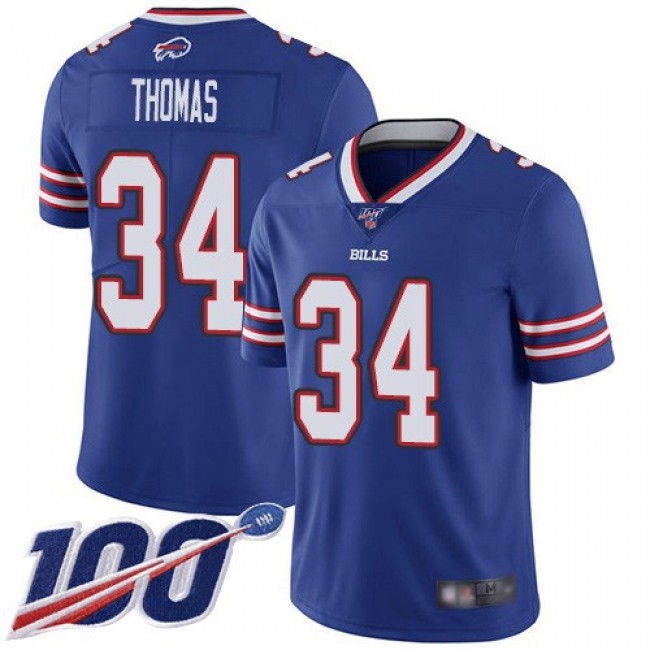 Nike Bills #34 Thurman Thomas Royal Blue Team Color Men's Stitched NFL 100th Season Vapor Limited Jersey