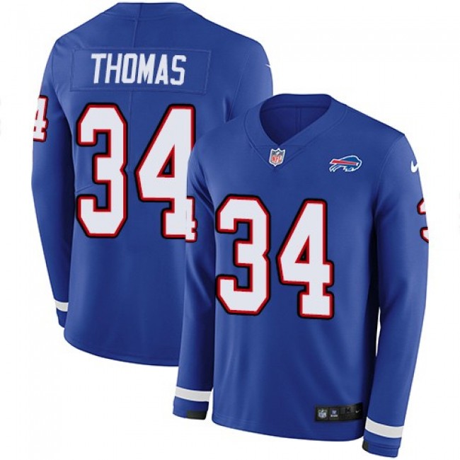 Nike Bills #34 Thurman Thomas Royal Blue Team Color Men's Stitched NFL Limited Therma Long Sleeve Jersey