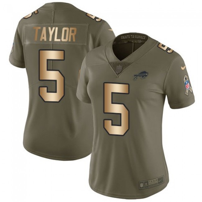 Women's Bills #5 Tyrod Taylor Olive Gold Stitched NFL Limited 2017 Salute to Service Jersey