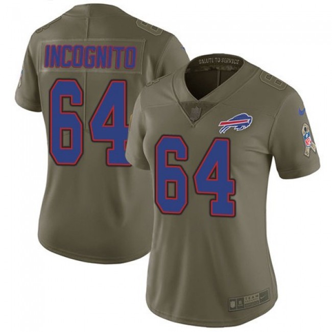 Women's Bills #64 Richie Incognito Olive Stitched NFL Limited 2017 Salute to Service Jersey