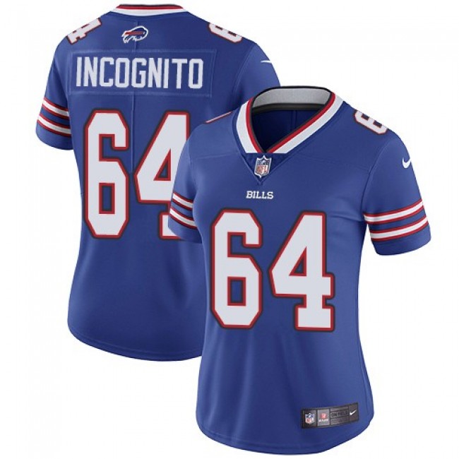 Women's Bills #64 Richie Incognito Royal Blue Team Color Stitched NFL Vapor Untouchable Limited Jersey