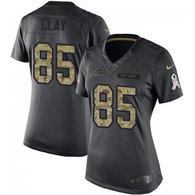 Women's Bills #85 Charles Clay Black Stitched NFL Limited 2016 Salute to Service Jersey