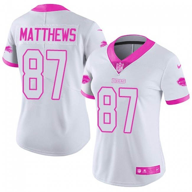 Women's Bills #87 Jordan Matthews White Pink Stitched NFL Limited Rush Jersey