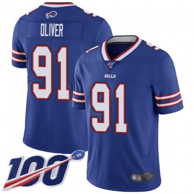 Nike Bills #91 Ed Oliver Royal Blue Team Color Men's Stitched NFL 100th Season Vapor Limited Jersey