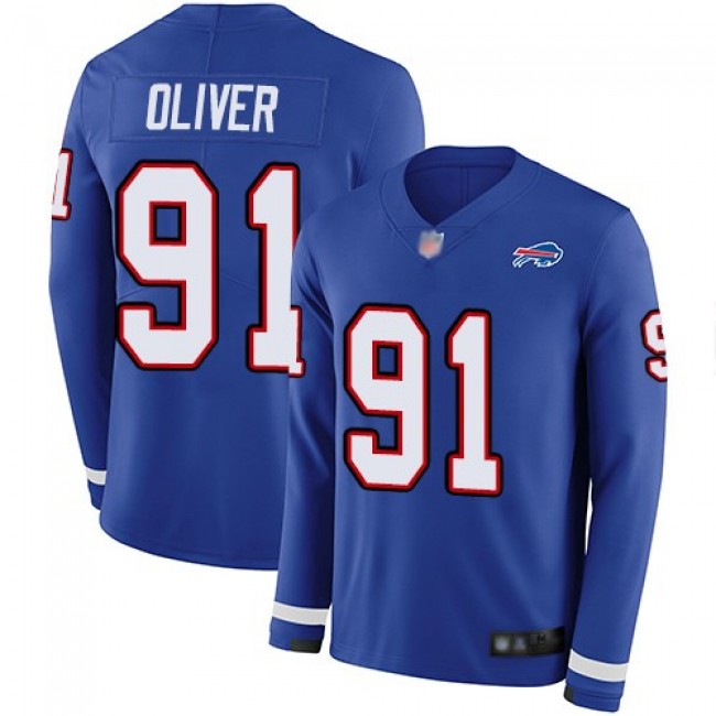 Nike Bills #91 Ed Oliver Royal Blue Team Color Men's Stitched NFL Limited Therma Long Sleeve Jersey
