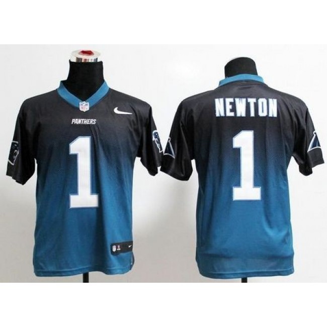 Nike Panthers #1 Cam Newton Black/Blue Men's Stitched NFL Elite Fadeaway Fashion Jersey