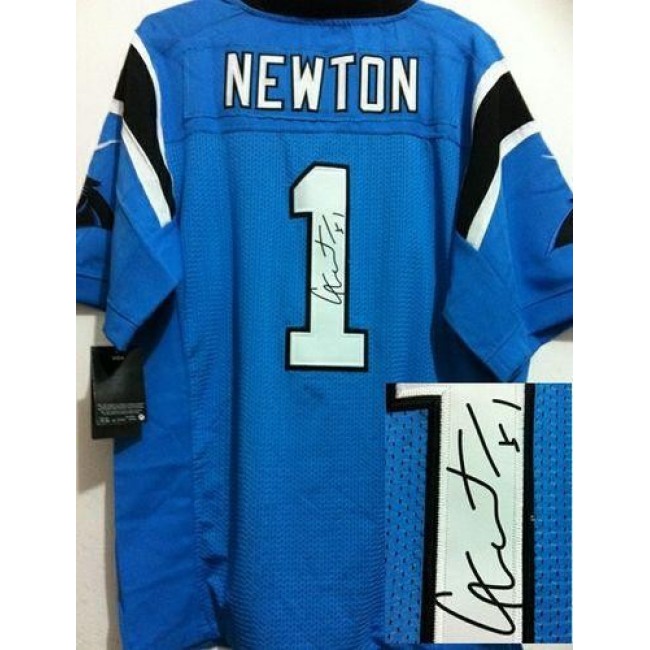 Nike Panthers #1 Cam Newton Blue Alternate Men's Stitched NFL Elite Autographed Jersey