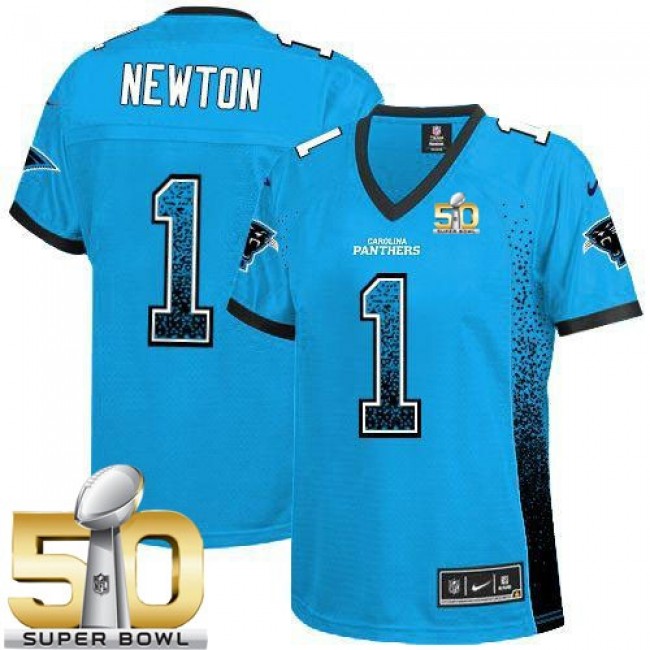 Women's Panthers #1 Cam Newton Blue Alternate Super Bowl 50 Stitched NFL Elite Drift Jersey
