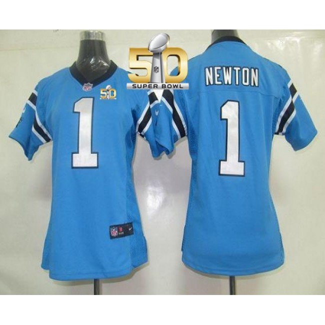 Women's Panthers #1 Cam Newton Blue Alternate Super Bowl 50 Stitched NFL Elite Jersey
