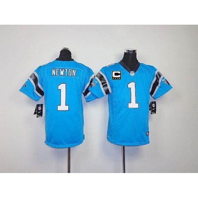 Carolina Panthers #1 Cam Newton Blue Alternate With C Patch Youth Stitched NFL Elite Jersey